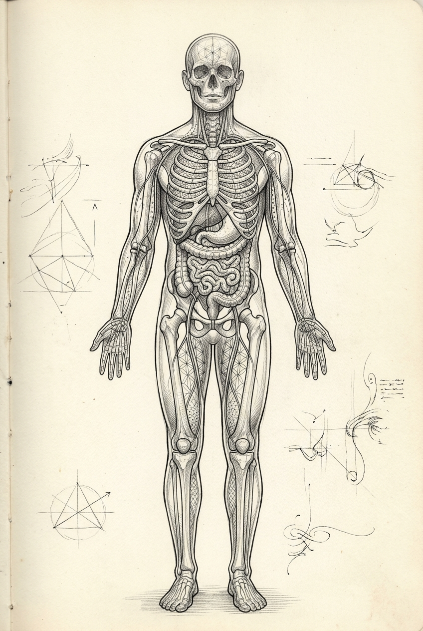Transparent glass figure revealing inner geometry — epistemic transparency