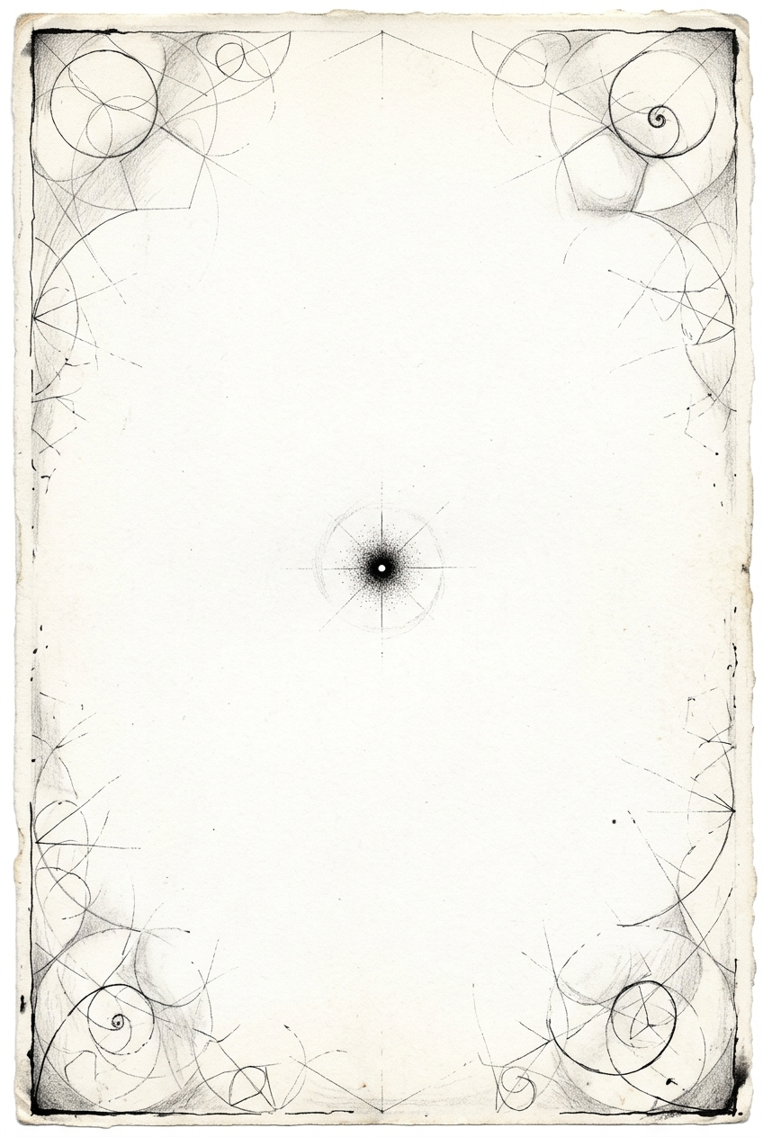 A single point of light with geometric spiral border — the simplest plate