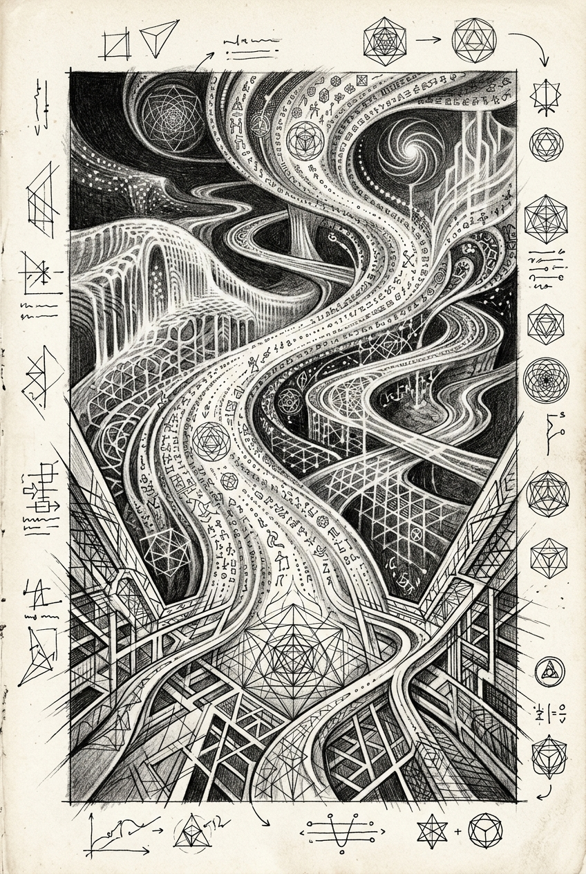 Flowing roads and data-streams forming a meaningful world