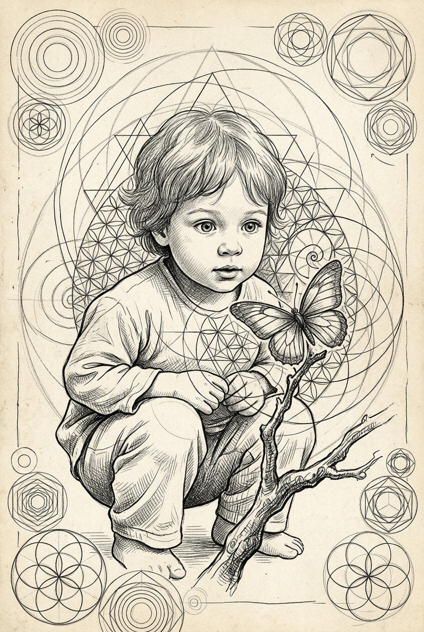 Child with butterfly, gentle merging awareness